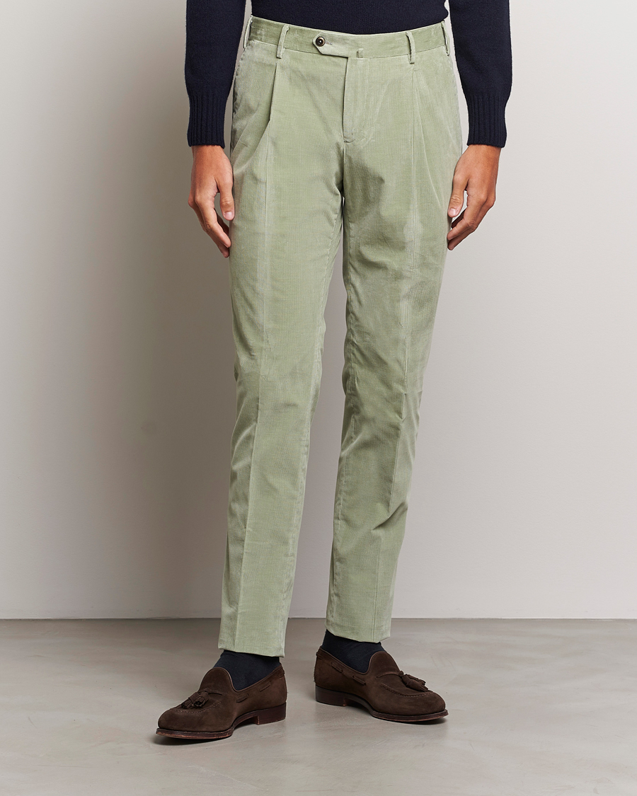 Herr | Byxor | PT01 | Slim Fit Pleated Corduroy Trousers Mint