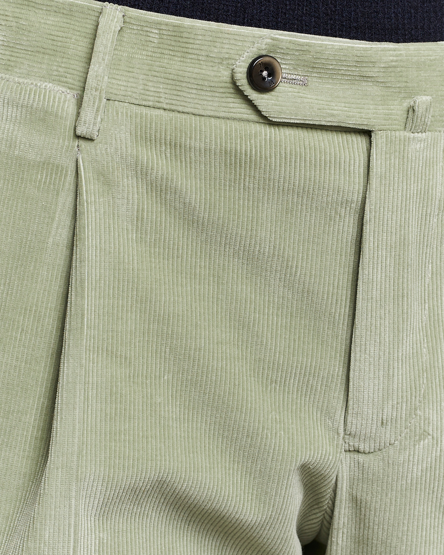 Herr | Byxor | PT01 | Slim Fit Pleated Corduroy Trousers Mint