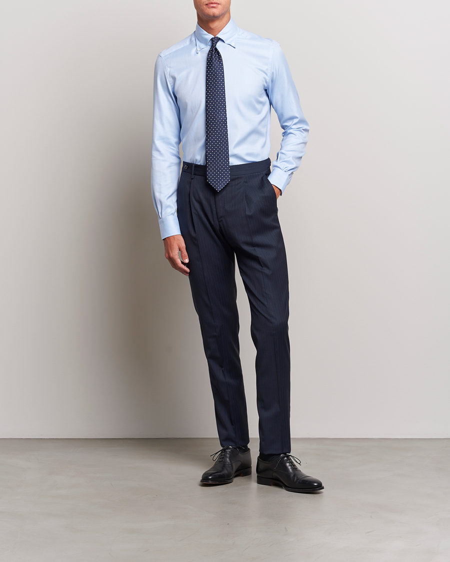 Herr | Byxor | PT01 | Slim Fit Pleated Wool Trousers Navy Pin