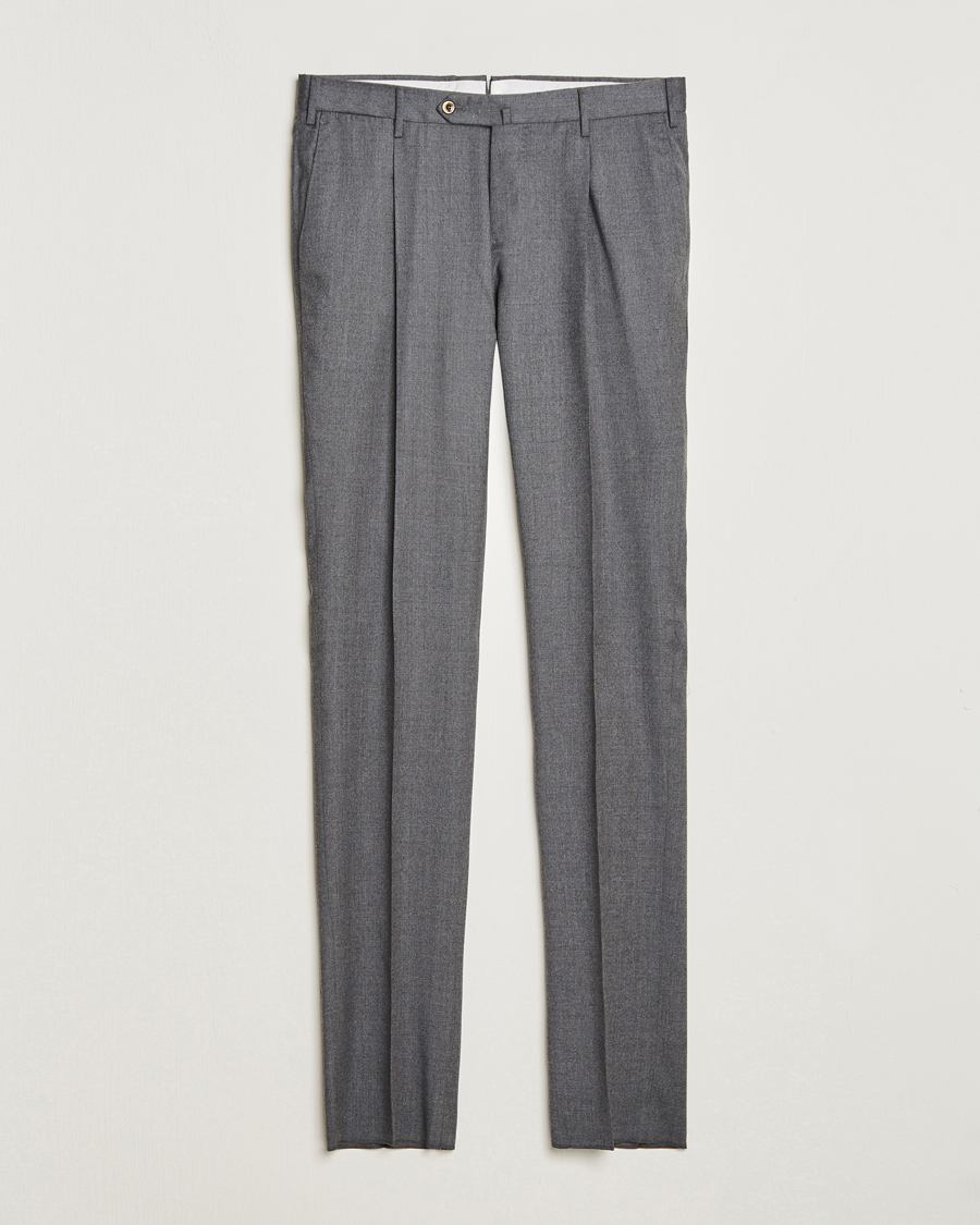 Herr | Byxor | PT01 | Slim Fit Pleated Flannel Trousers Grey Melange