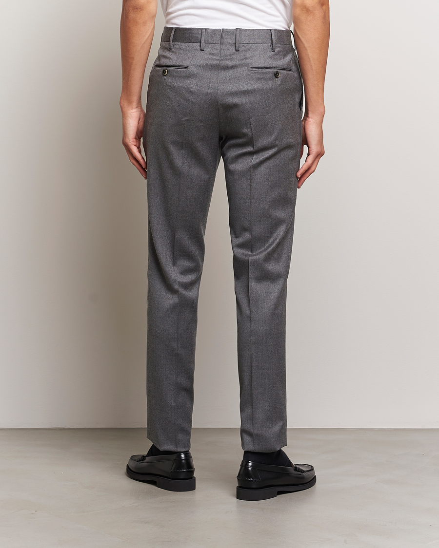 Herr | Byxor | PT01 | Slim Fit Pleated Flannel Trousers Grey Melange
