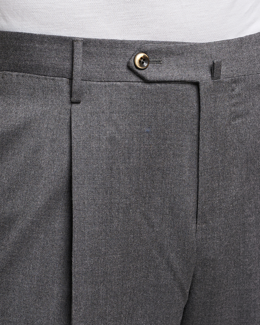 Herr | Byxor | PT01 | Slim Fit Pleated Flannel Trousers Grey Melange