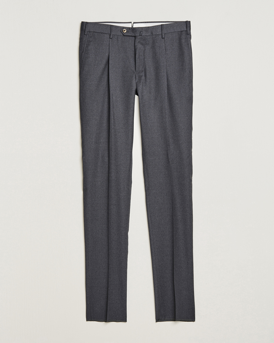 Herr | Byxor | PT01 | Slim Fit Pleated Flannel Trousers Dark Grey