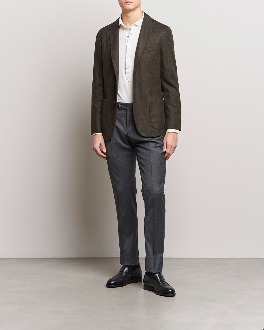 Herr | Byxor | PT01 | Slim Fit Pleated Flannel Trousers Dark Grey