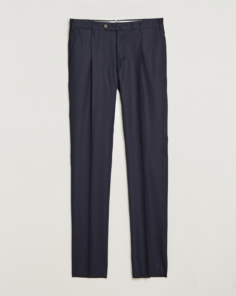 Herr | Byxor | PT01 | Slim Fit Pleated Flannel Trousers Navy
