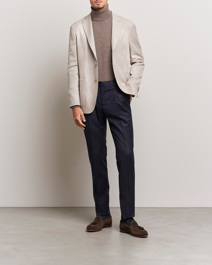 Herr | Byxor | PT01 | Slim Fit Pleated Flannel Trousers Navy