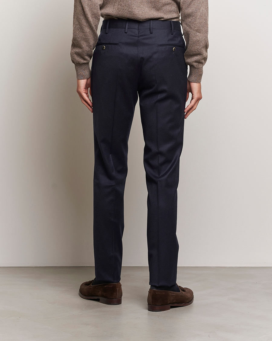 Herr | Byxor | PT01 | Slim Fit Pleated Flannel Trousers Navy