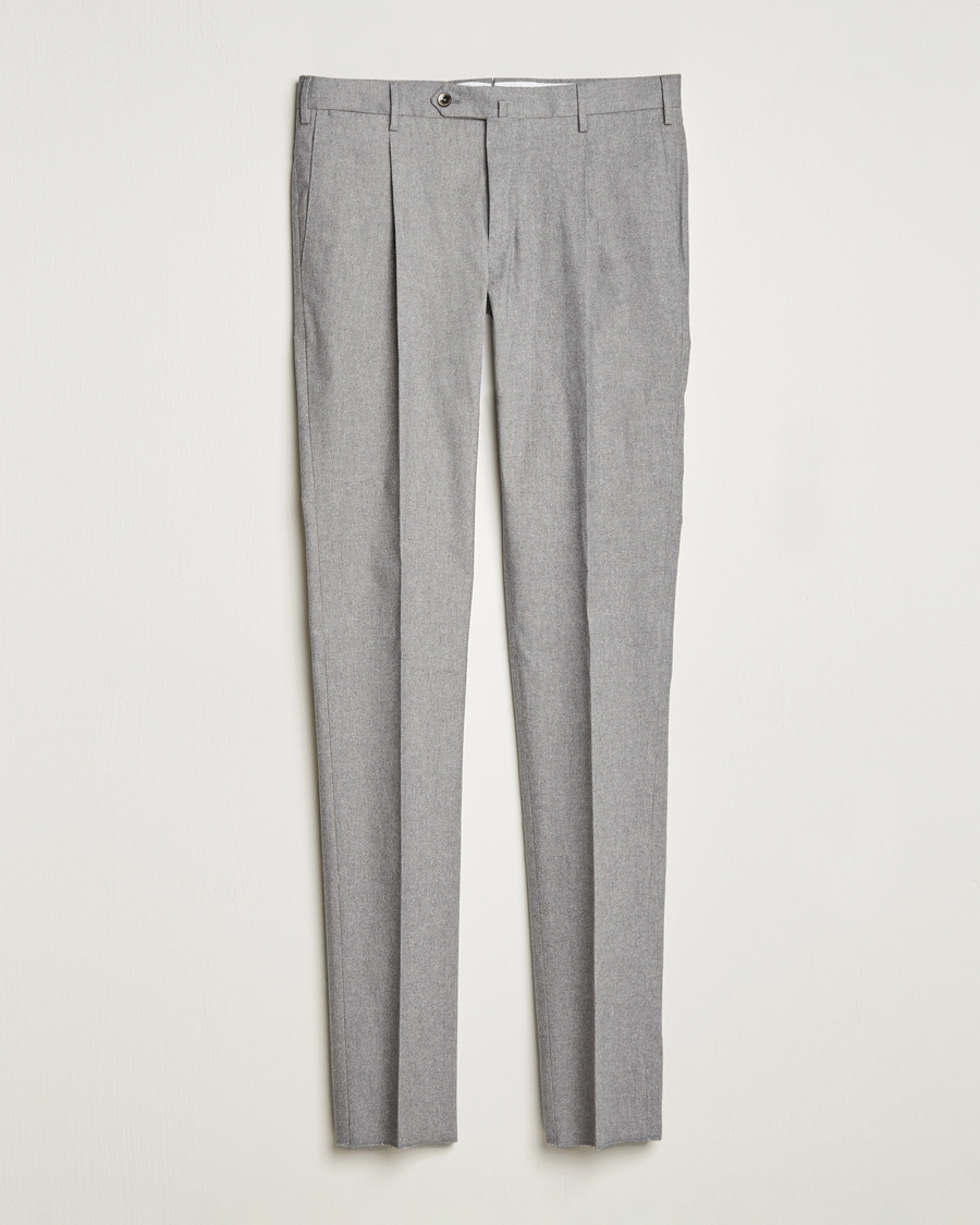 Herr | Byxor | PT01 | Slim Fit Pleated Cotton Flannel Trousers Light Grey
