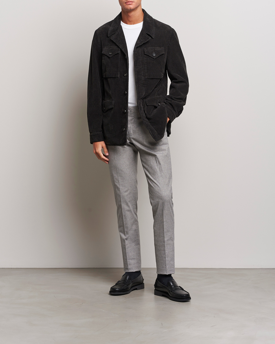 Herr | Byxor | PT01 | Slim Fit Pleated Cotton Flannel Trousers Light Grey