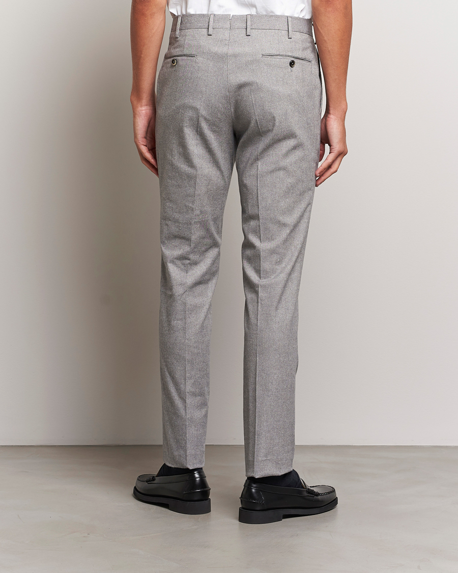 Herr | Byxor | PT01 | Slim Fit Pleated Cotton Flannel Trousers Light Grey