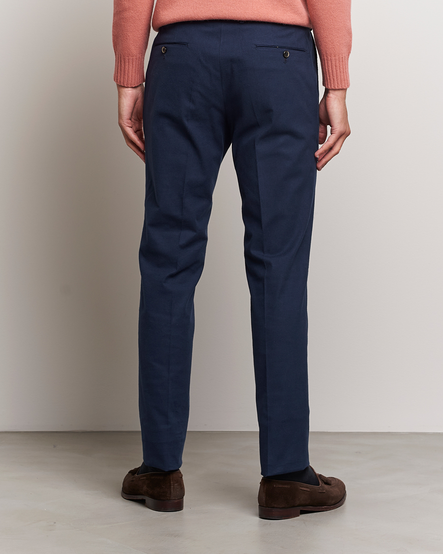 Herr | Byxor | PT01 | Slim Fit Pleated Cotton Flannel Trousers Navy