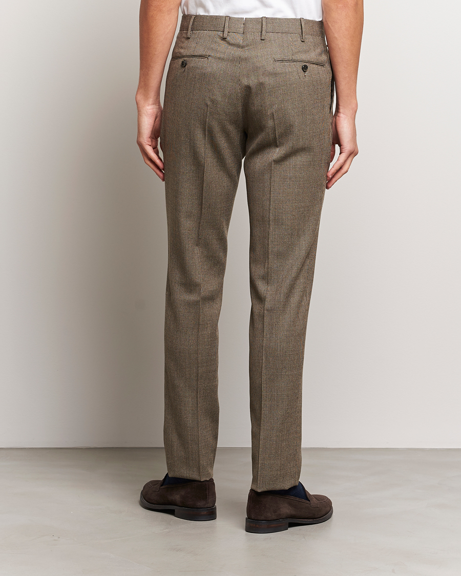 Herr | Byxor | PT01 | Slim Fit Pleated Houndstooth Trousers Light Brown