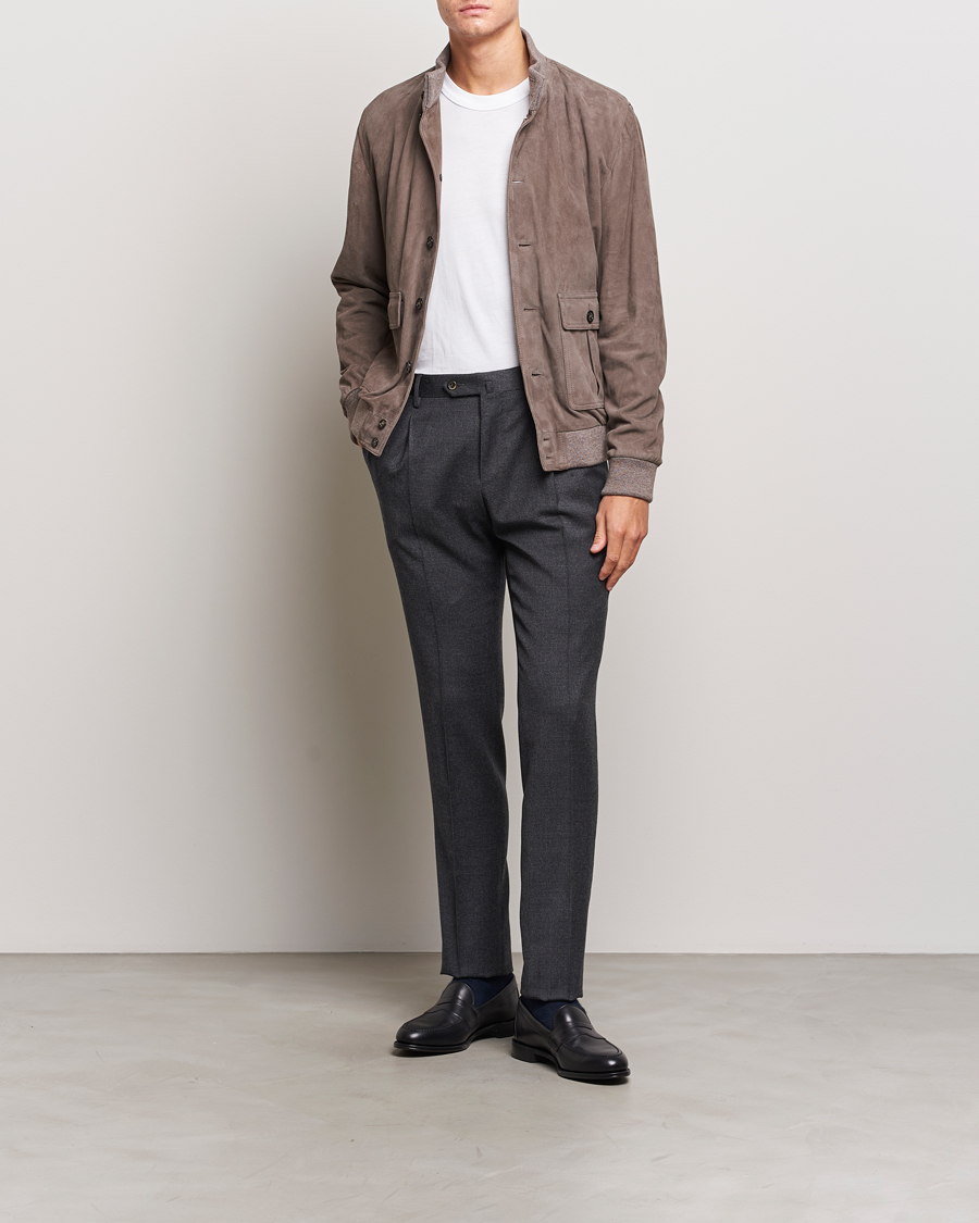 Herr | Byxor | PT01 | Slim Fit Pleated Houndstooth Trousers Medium Grey