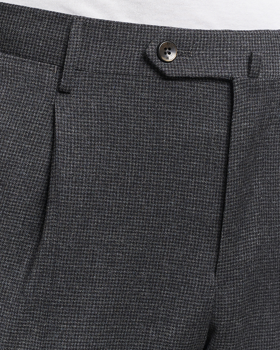 Herr | Byxor | PT01 | Slim Fit Pleated Houndstooth Trousers Medium Grey