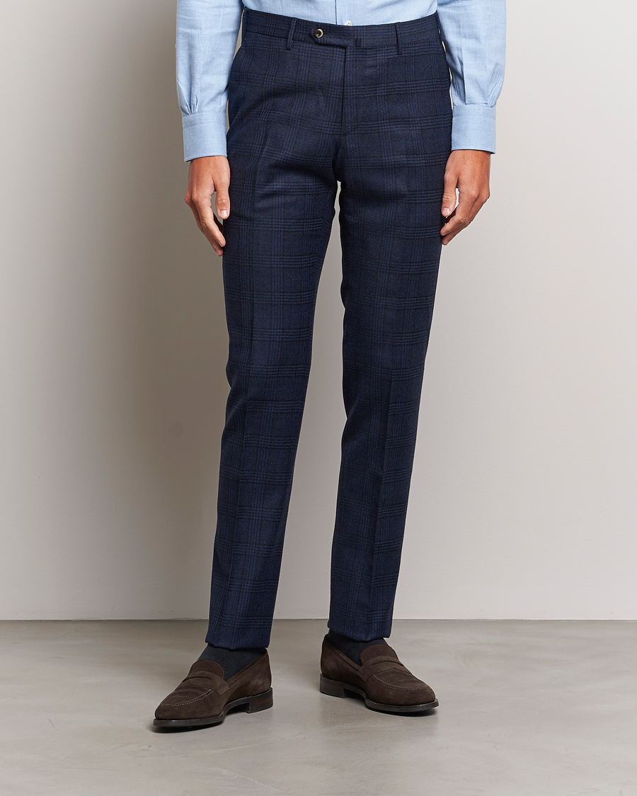Herr | Byxor | PT01 | Slim Fit Prince Of Wales Wool Trousers Navy