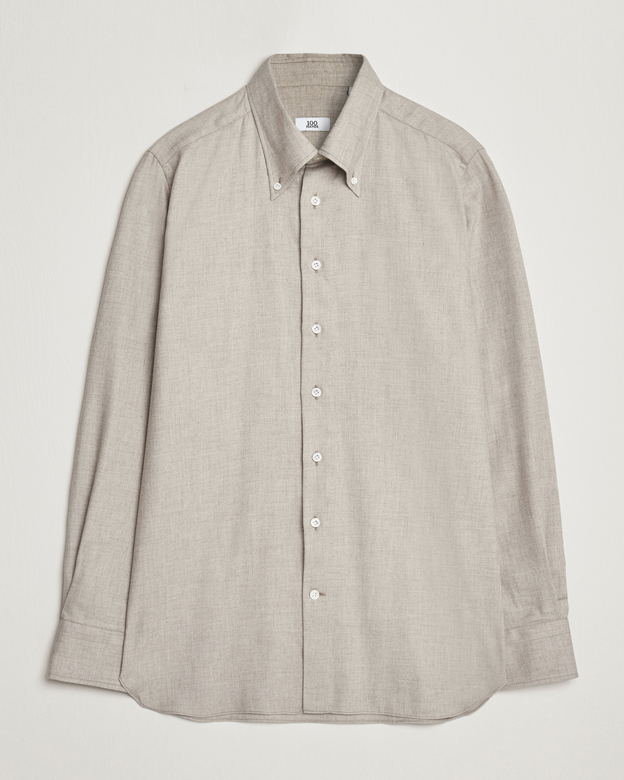Herr | Skjortor | 100Hands | Cotton/Cashmere Button Down Flannel Shirt Taupe