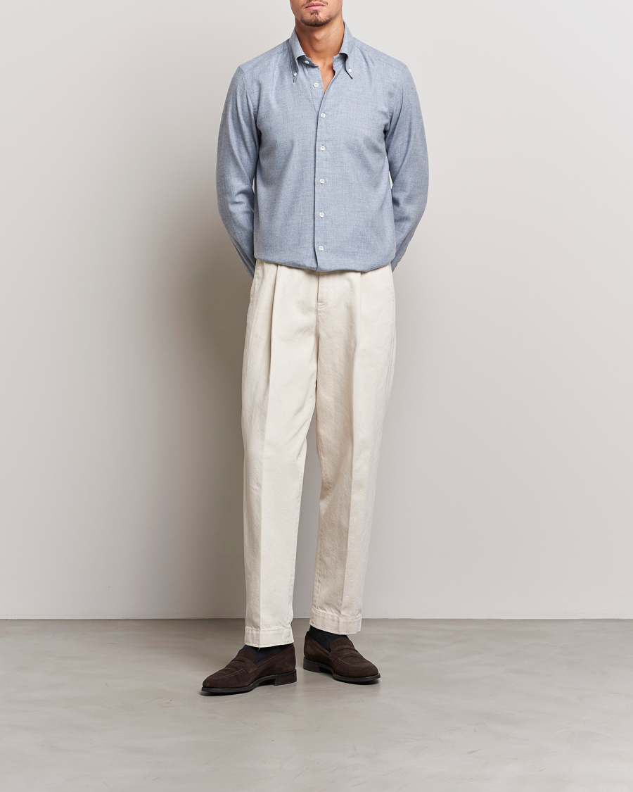 Herr | Skjortor | 100Hands | Cotton Button Down Flannel Shirt Grey