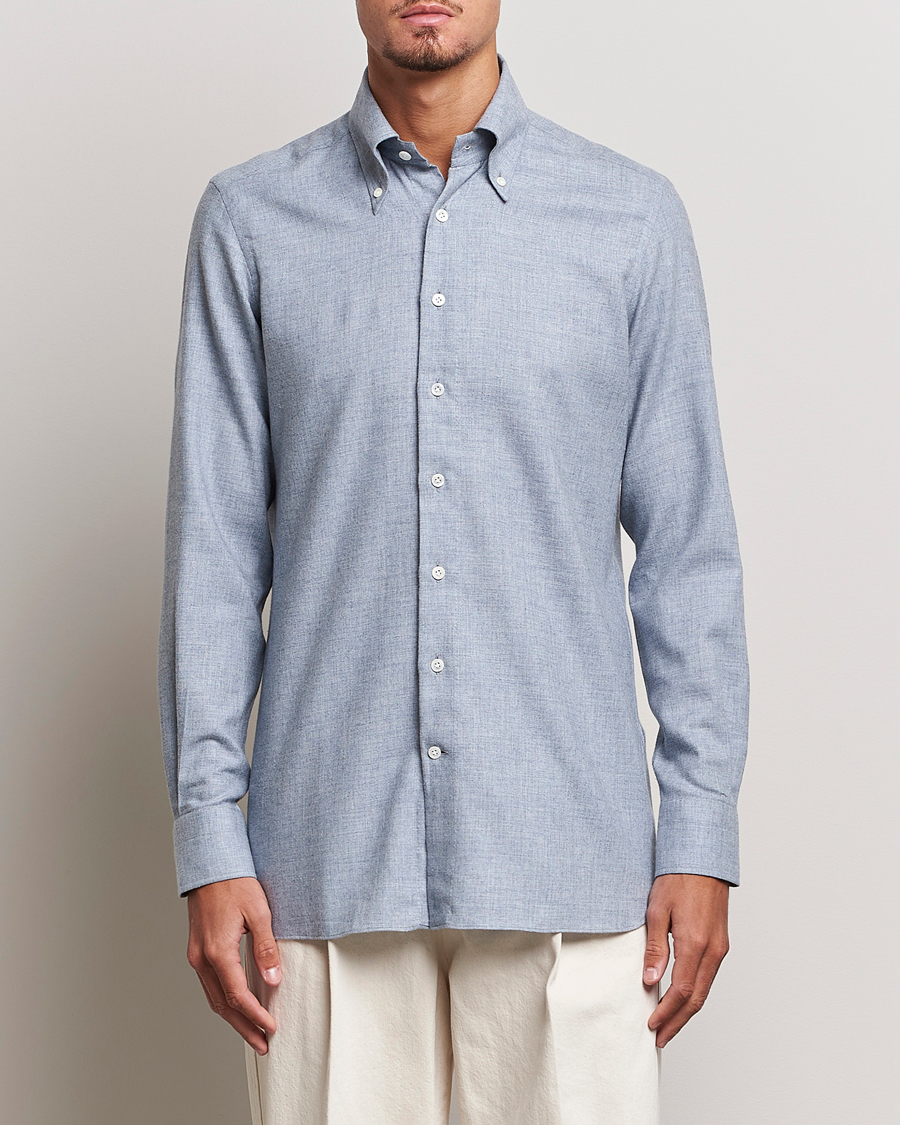 Herr | Skjortor | 100Hands | Cotton Button Down Flannel Shirt Grey