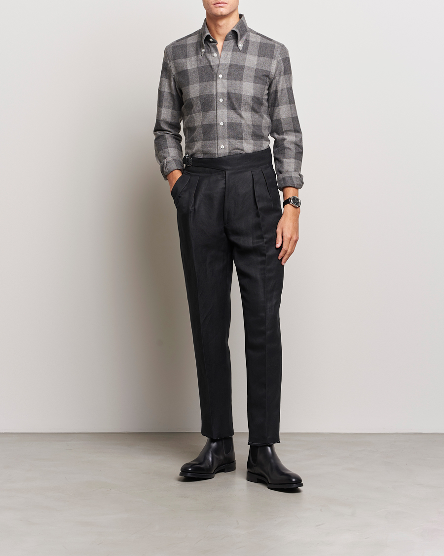 Herr | Skjortor | 100Hands | Large Checked Flannel Shirt Grey