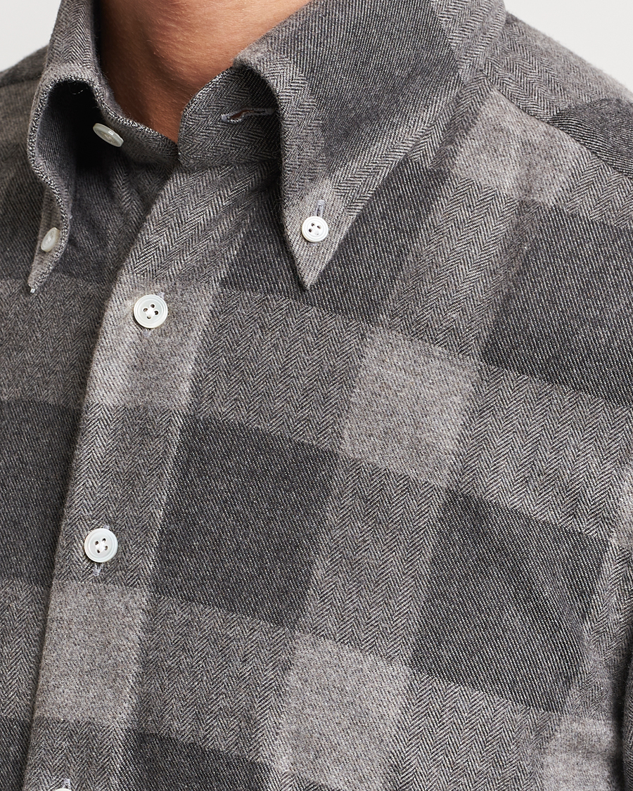 Herr | Skjortor | 100Hands | Large Checked Flannel Shirt Grey