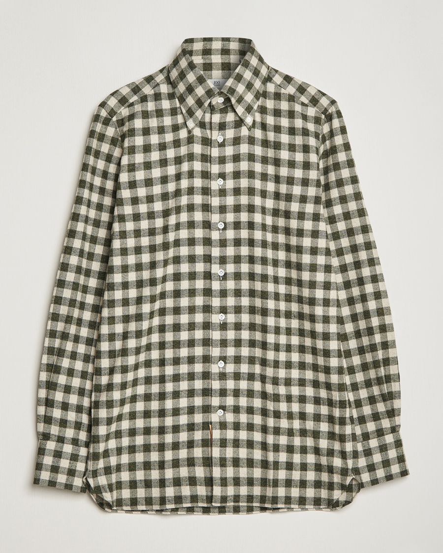 Herr | Skjortor | 100Hands | Checked Cotton Flannel Shirt Green Grey