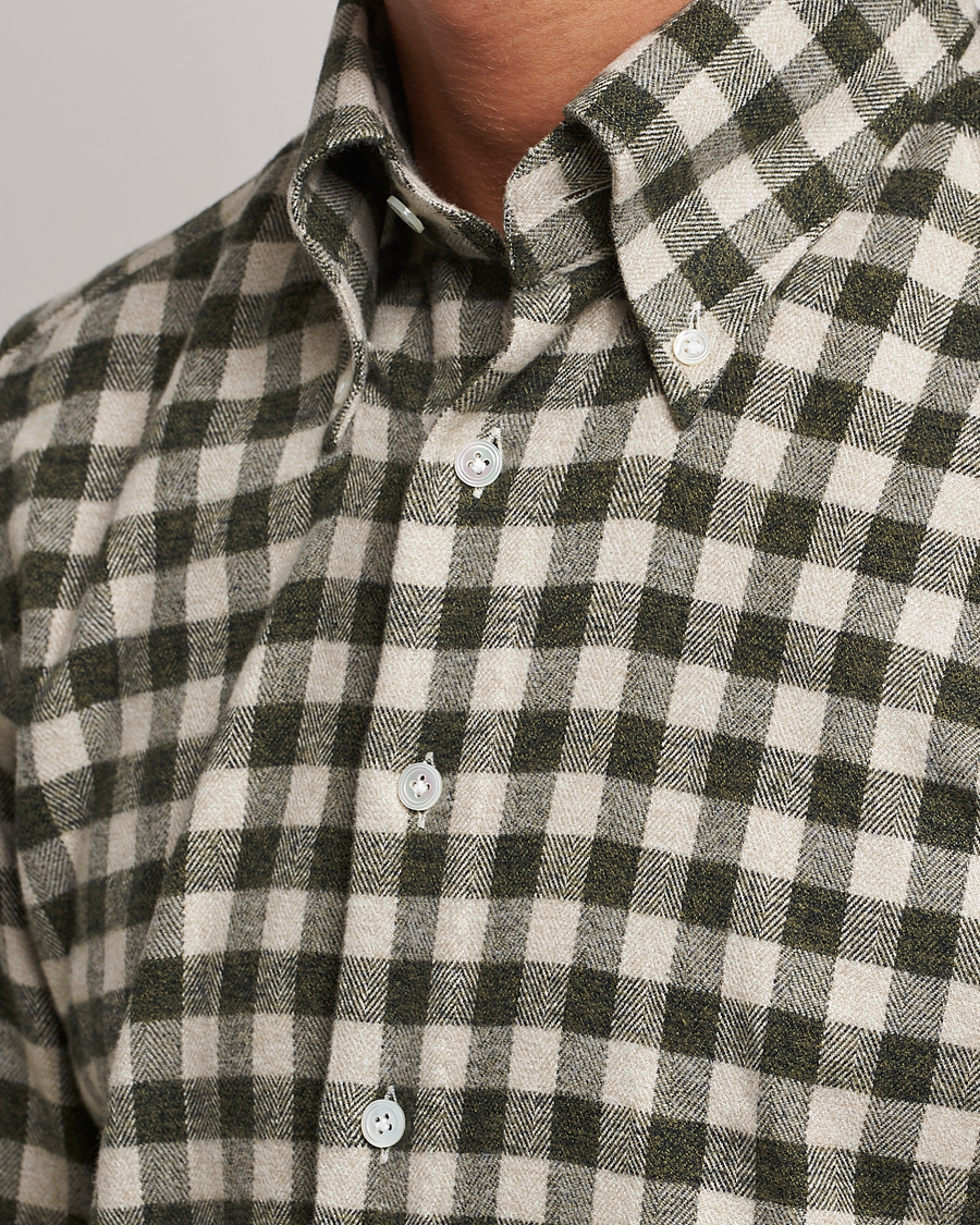 Herr | Skjortor | 100Hands | Checked Cotton Flannel Shirt Green Grey