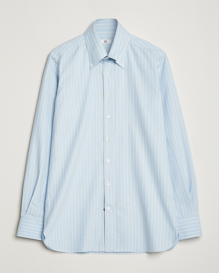 Herr | Skjortor | 100Hands | Striped Cotton Flannel Shirt Light Blue