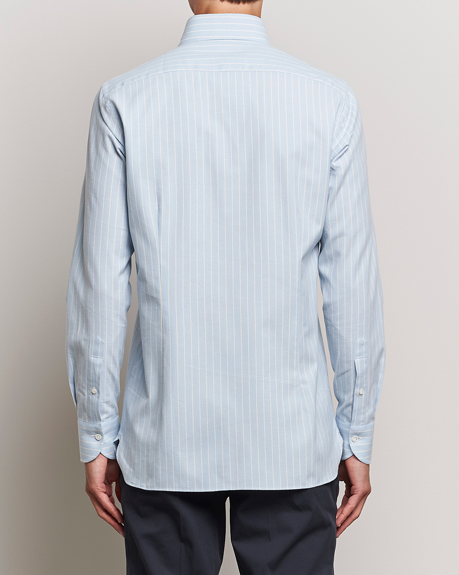 Herr | Skjortor | 100Hands | Striped Cotton Flannel Shirt Light Blue