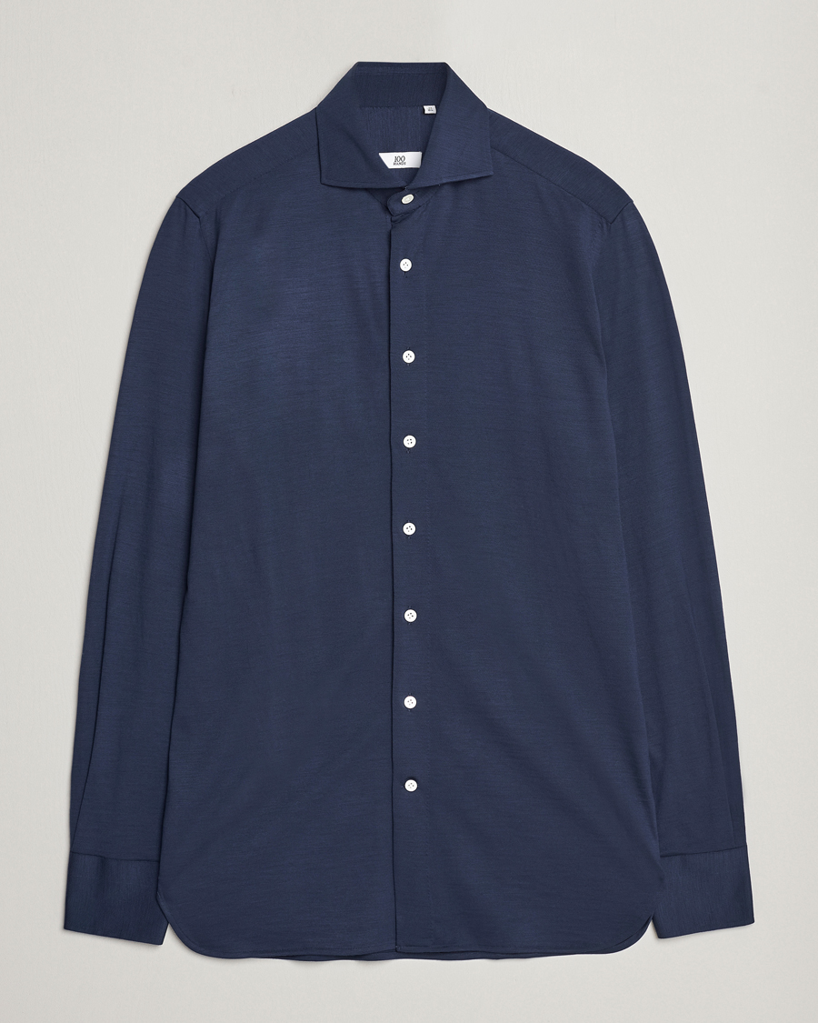 Herr | Skjortor | 100Hands | Wool Cut Away Shirt Navy Blue