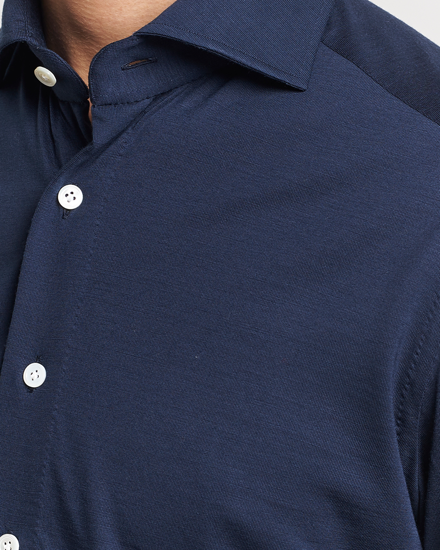 Herr | Skjortor | 100Hands | Wool Cut Away Shirt Navy Blue