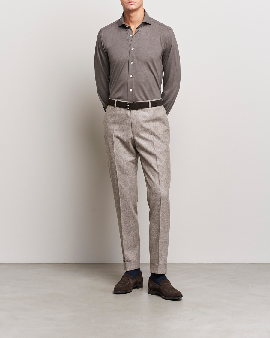 Herr | Skjortor | 100Hands | Wool Cut Away Shirt Green Grey