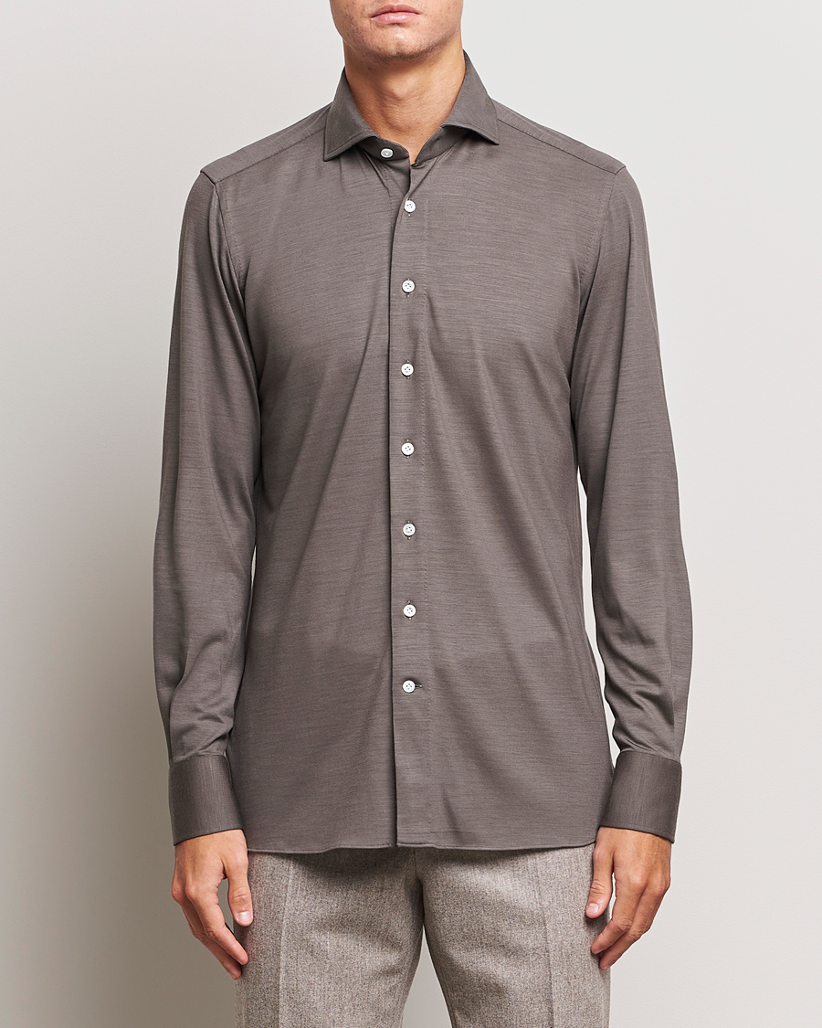 Herr | Luxury Brands | 100Hands | Wool Cut Away Shirt Green Grey