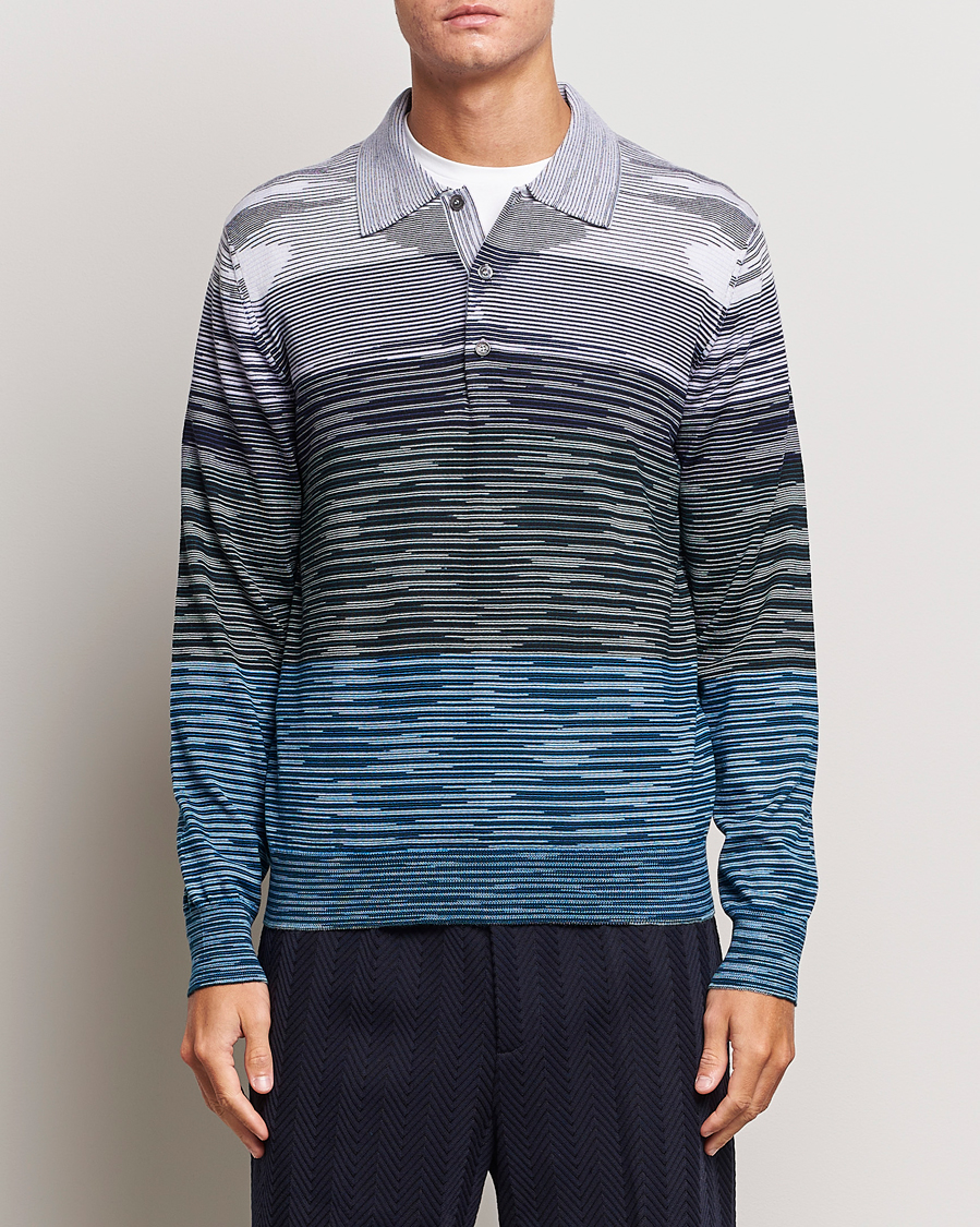 Herr | Tröjor | Missoni | Space Dyed Long Sleeve Polo Blue/Black