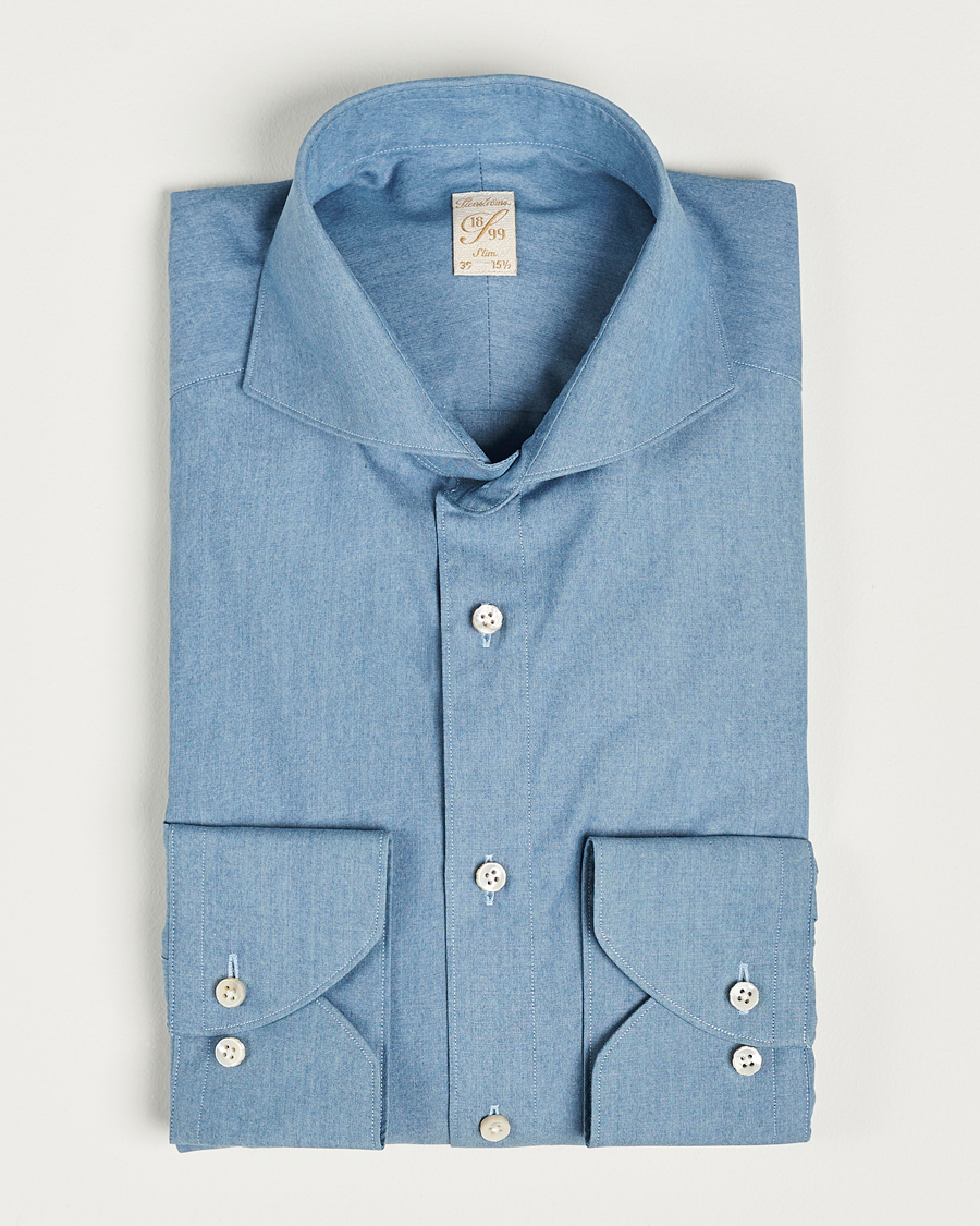 Herr | Skjortor | Stenströms | 1899 Slim Denim Poplin Shirt Indigo