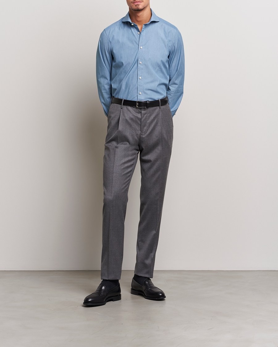 Herr | Skjortor | Stenströms | 1899 Slim Denim Poplin Shirt Indigo