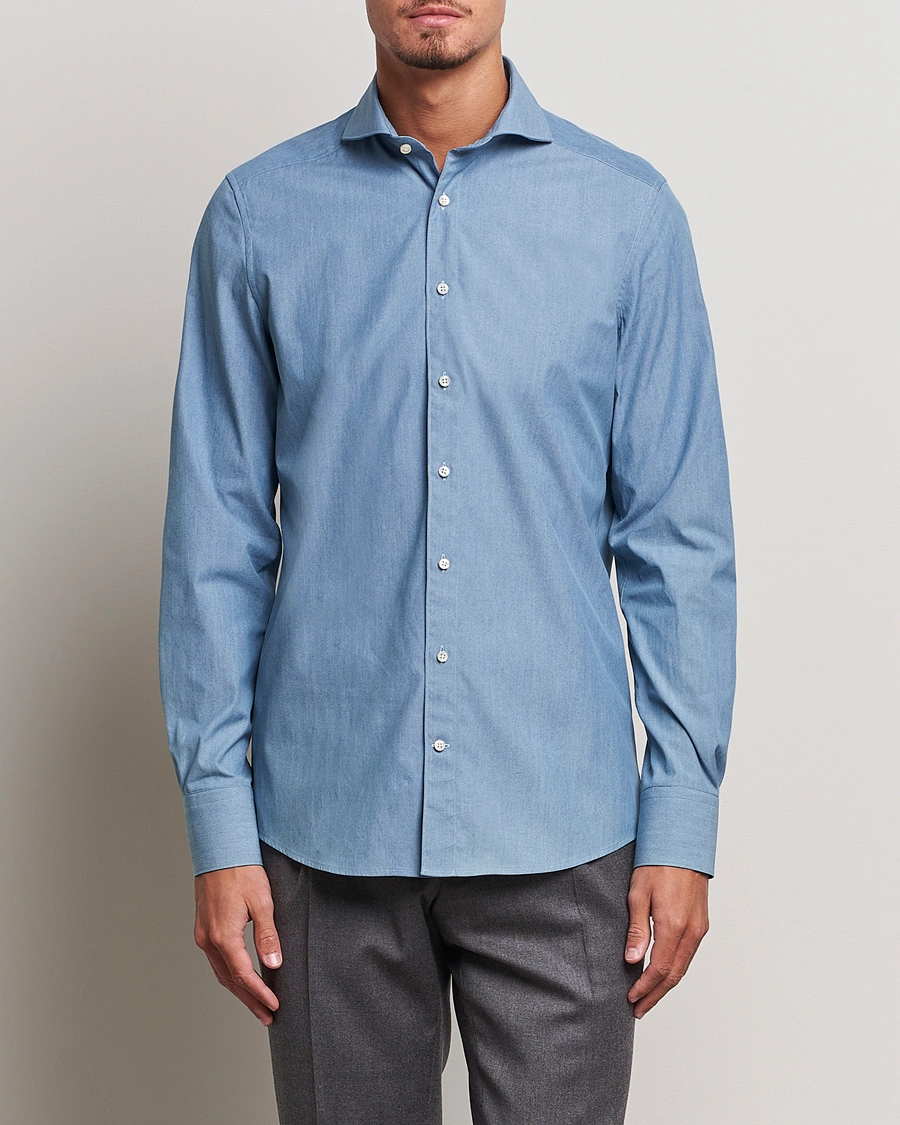 Herr | Avdelningar | Stenströms | 1899 Slim Denim Poplin Shirt Indigo