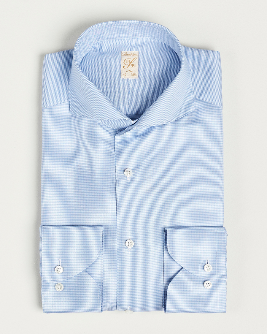 Herr |  | Stenströms | 1899 Slim Supima Cotton Houndtooth Shirt Blue
