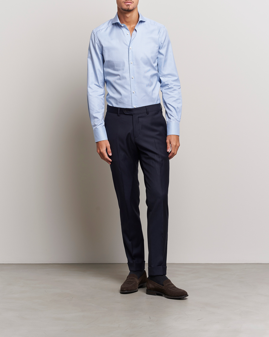 Herr | Businesskjortor | Stenströms | 1899 Slim Supima Cotton Houndtooth Shirt Blue