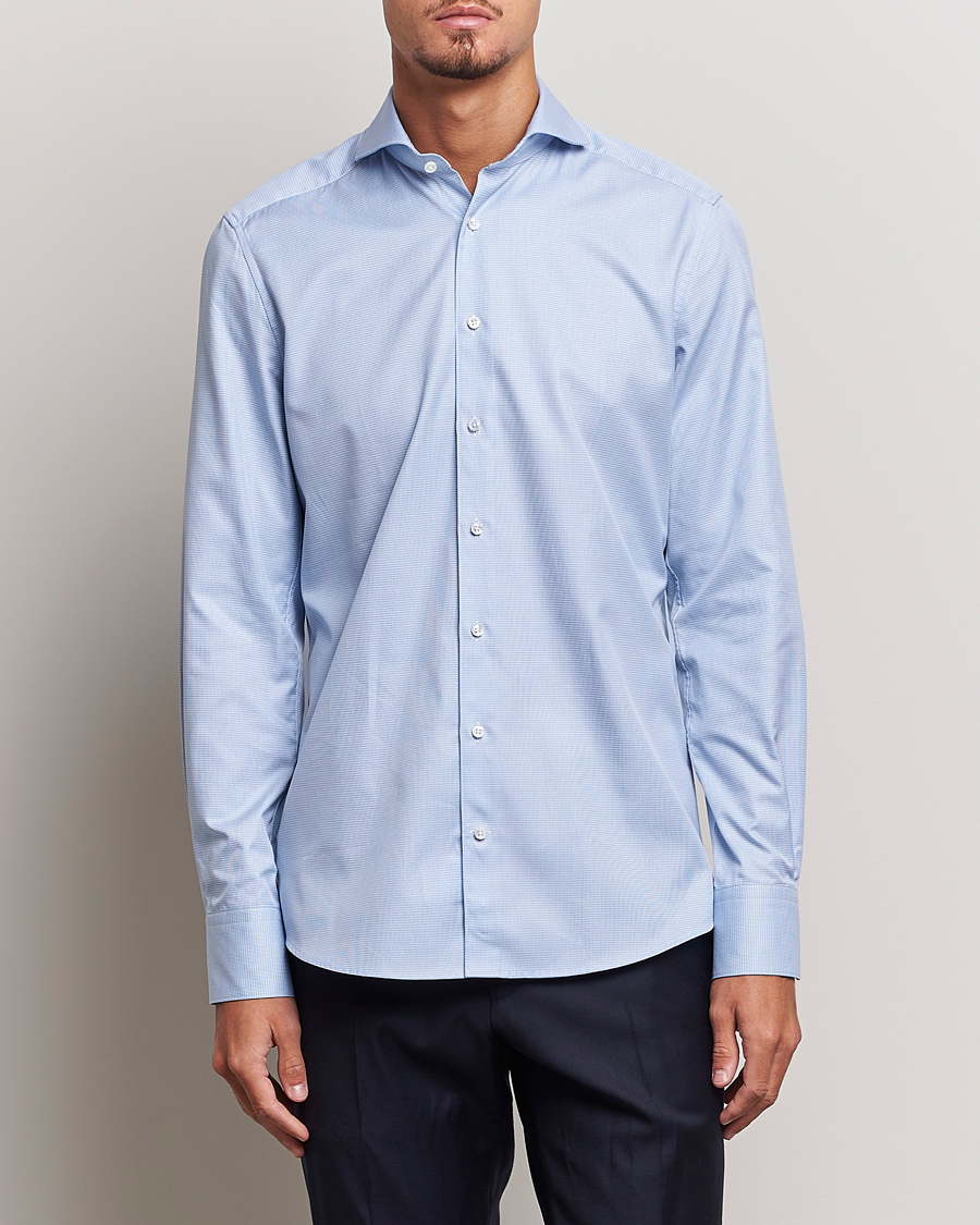 Herr | Stenströms | Stenströms | 1899 Slim Supima Cotton Houndtooth Shirt Blue