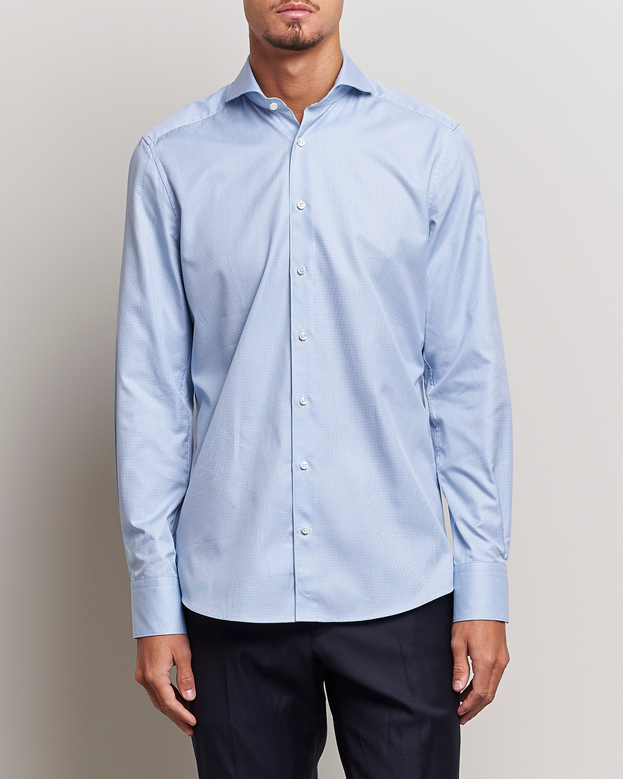 Herr | The Classics of Tomorrow | Stenströms | 1899 Slim Supima Cotton Houndtooth Shirt Blue