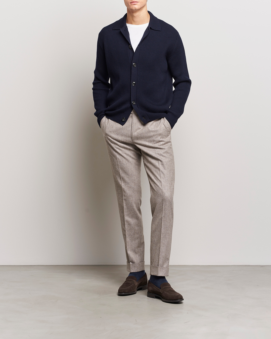 Herr | Tröjor | Altea | Rib Wool Cardigan Navy