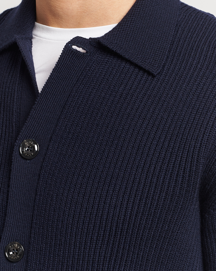 Herr | Tröjor | Altea | Rib Wool Cardigan Navy