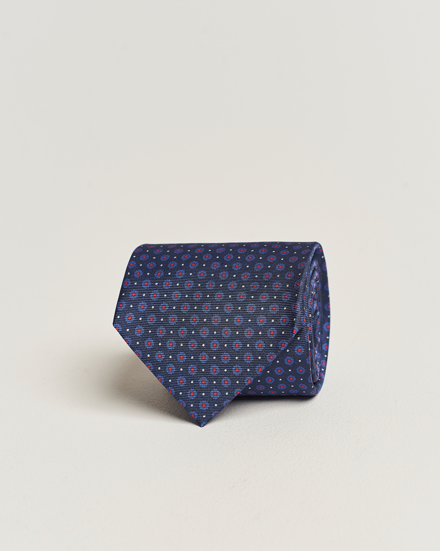 Herr | Altea Printed Silk Tie Navy/Red | Altea | Printed Silk Tie Navy/Red