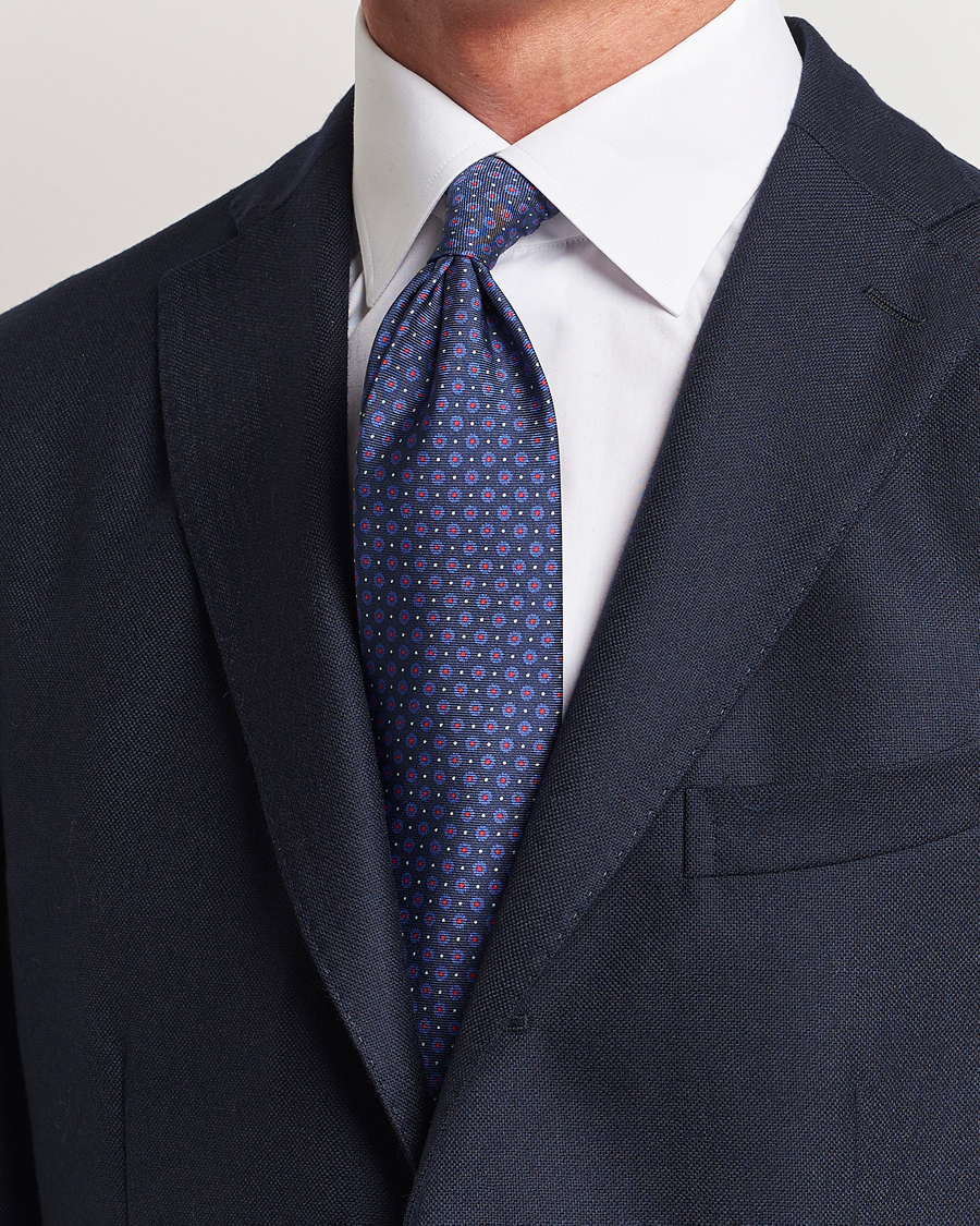 Herr | Altea Printed Silk Tie Navy/Red | Altea | Printed Silk Tie Navy/Red