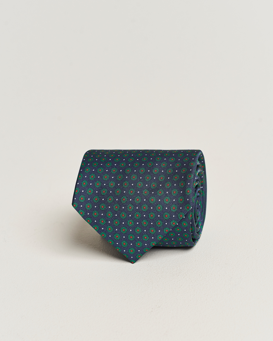 Herr | Altea Printed Silk Tie Navy/Green | Altea | Printed Silk Tie Navy/Green