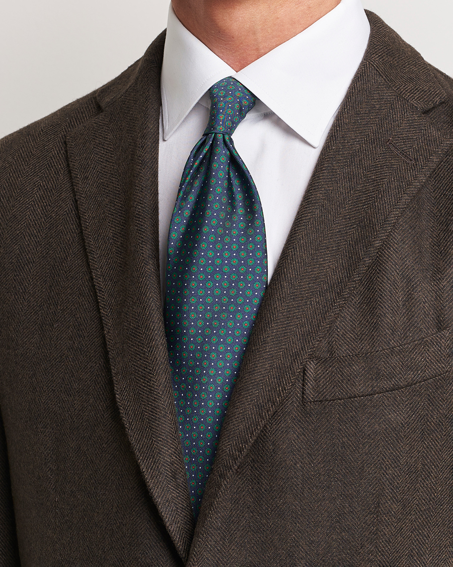 Herr | Altea Printed Silk Tie Navy/Green | Altea | Printed Silk Tie Navy/Green
