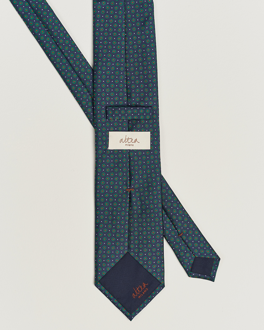 Herr | Altea Printed Silk Tie Navy/Green | Altea | Printed Silk Tie Navy/Green