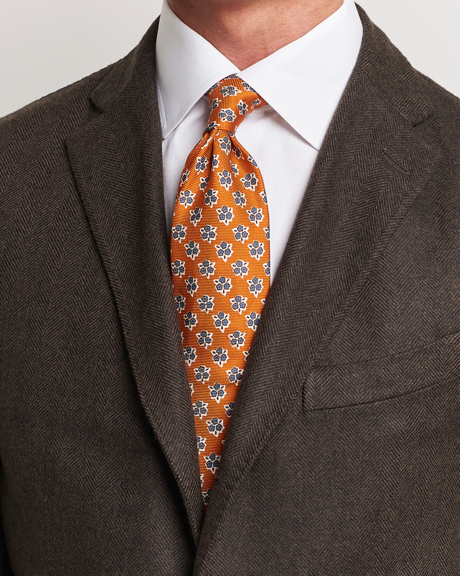 Herr | Altea Printed Silk Tie Orange | Altea | Printed Silk Tie Orange