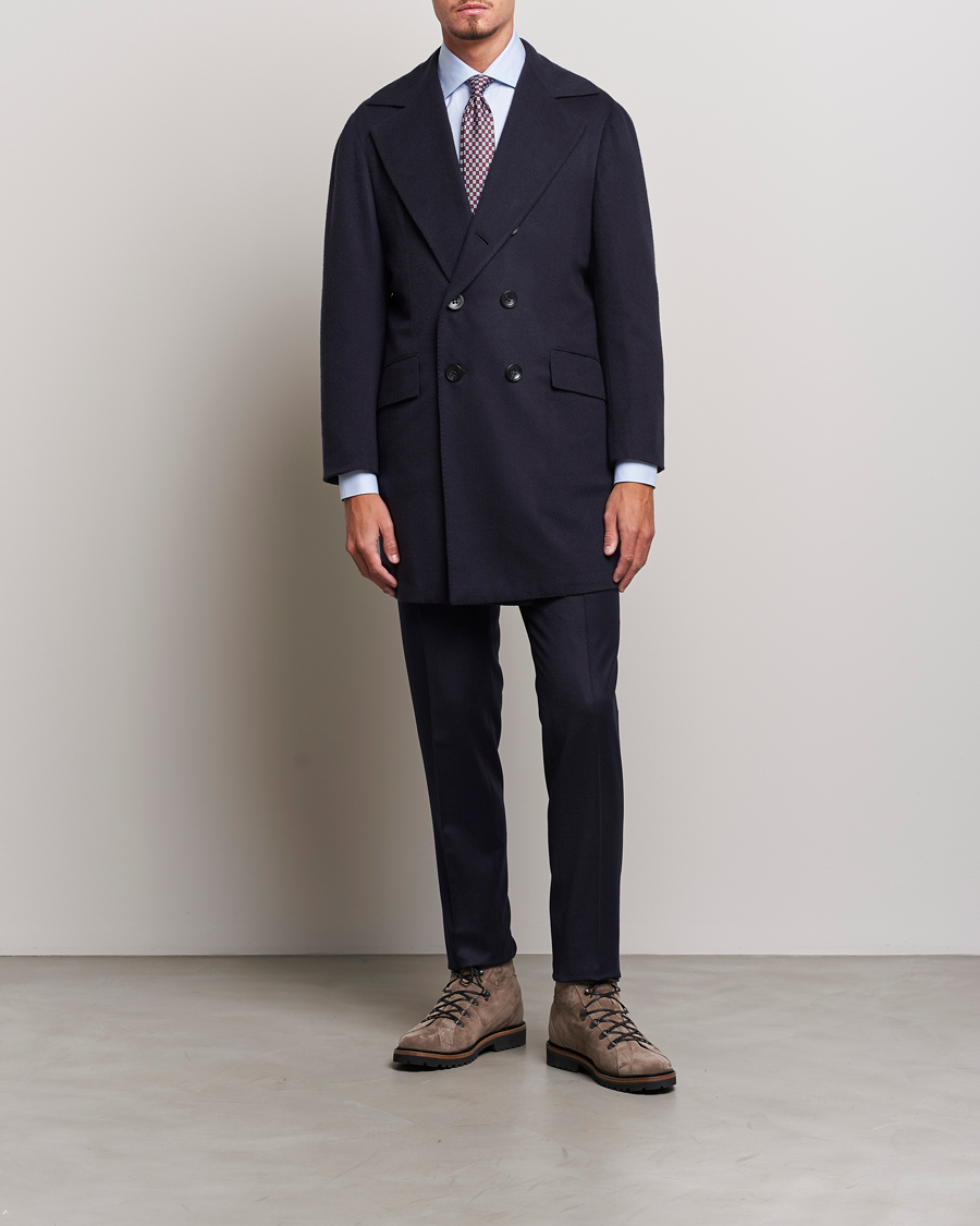Herr | Jackor | Kiton | Double Breasted Cashmere Coat Navy
