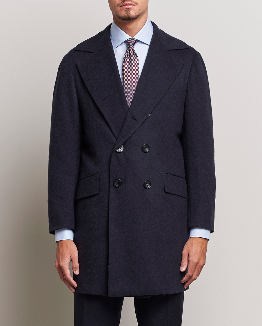 Herr | Jackor | Kiton | Double Breasted Cashmere Coat Navy